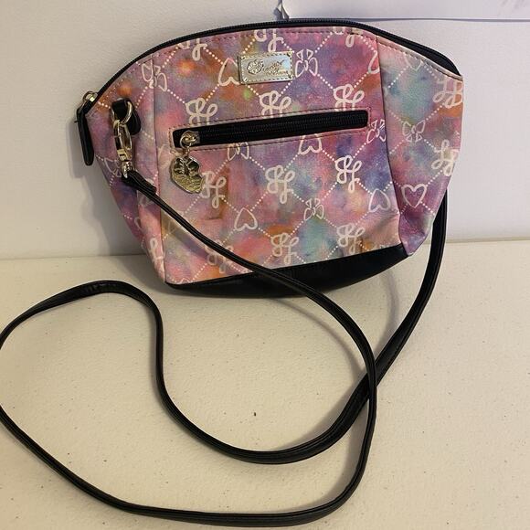 Luv Betsy By Betsey Johnson Crossbody Purse Black Purple Logo Faux Leather - Picture 2 of 6